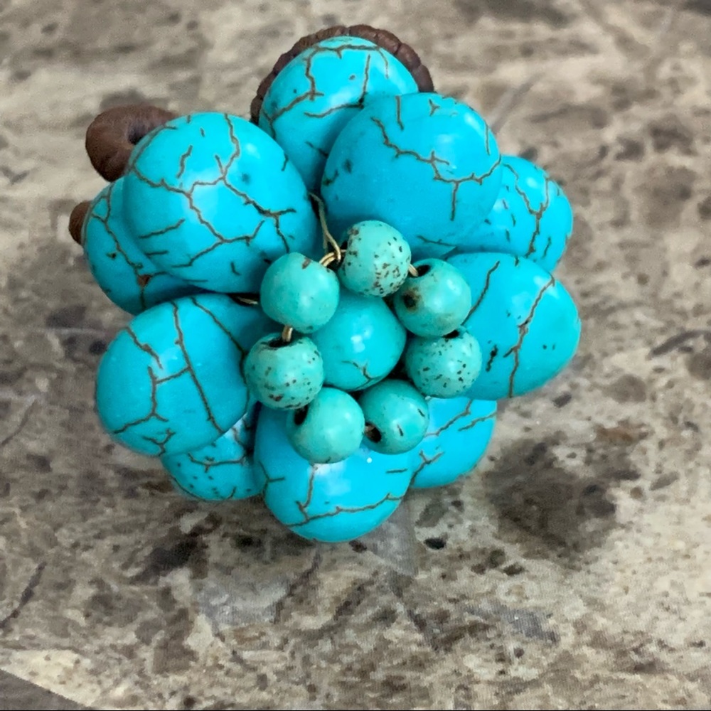 Turquoise adjustable flower ring - Picture 2 of 7